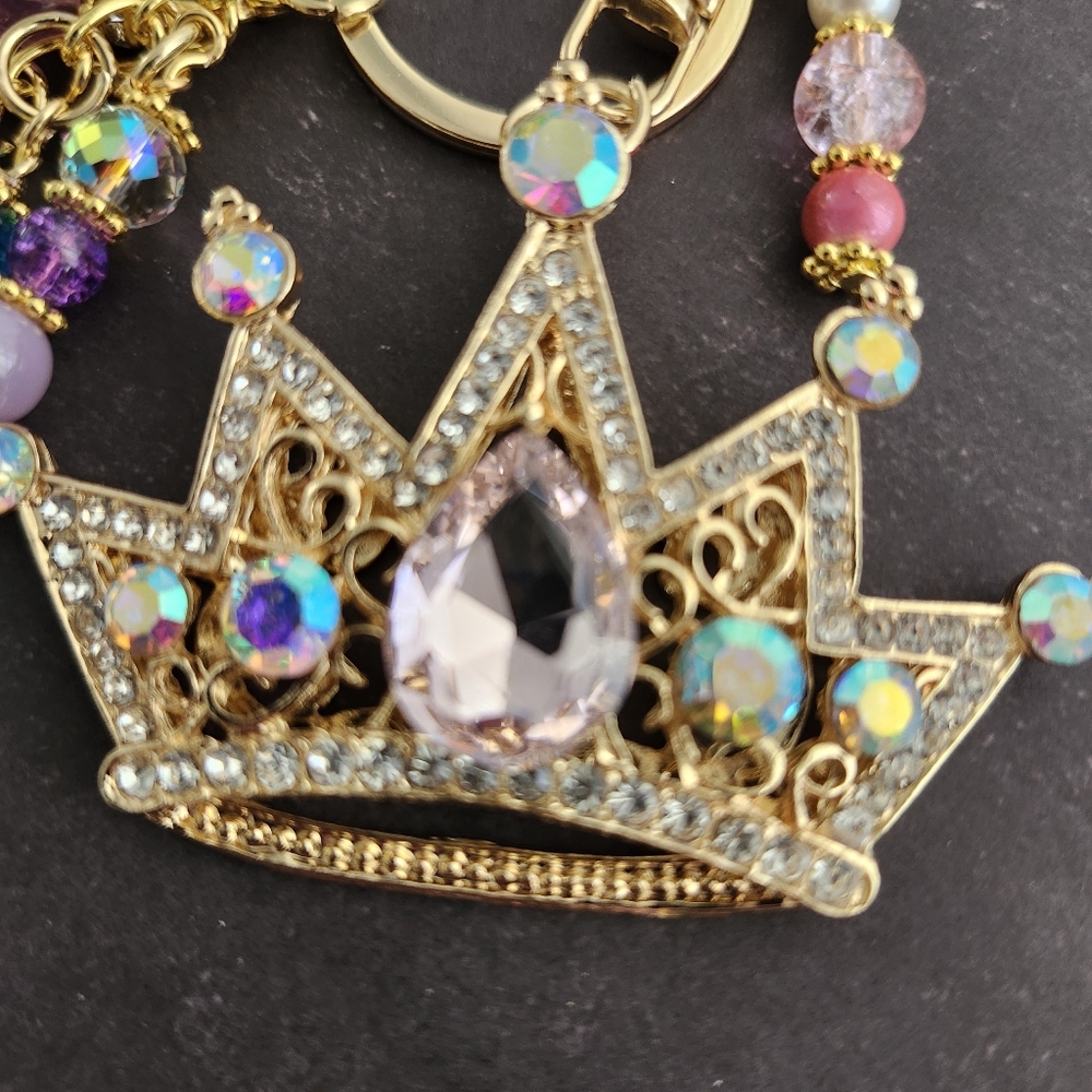 Crown Purse Charm Rhinestones Glass Rondels Handcrafted - Picture 2 of 4